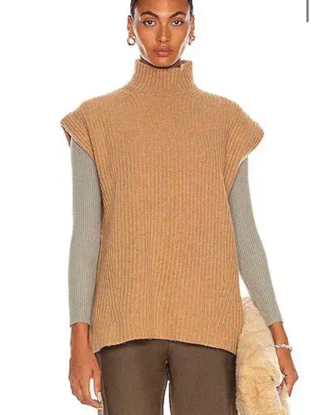 Ganni Size XS • Oversized Rib Knit Mock Neck Vest Sweater.